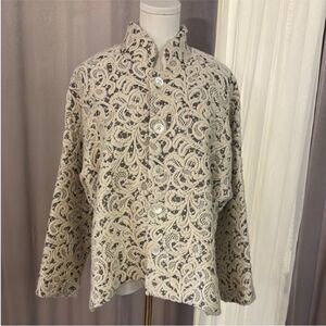 Eskandar Cream and Gray wool/silk   Oversized Blazer, US0